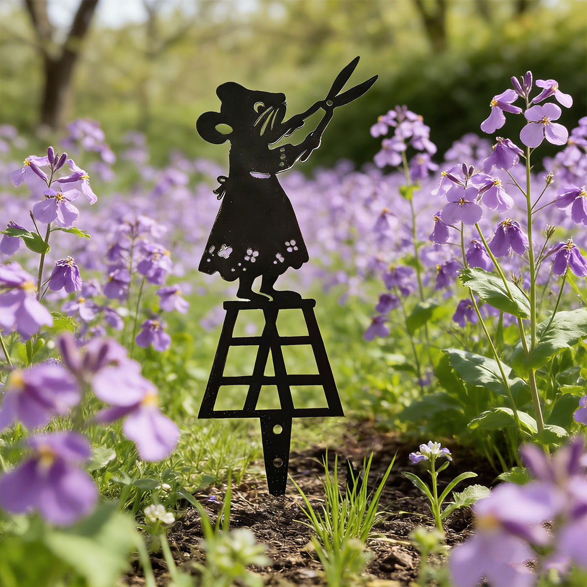 Essential Gardening Tools - Siyah Siluet Çizgili Metal Bahçe Sütunu,